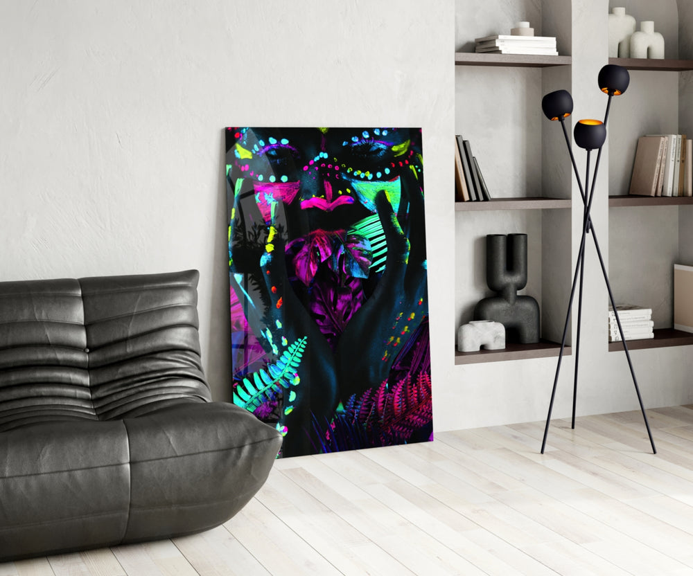 Neon Glances panel adding editorial energy to a music studio