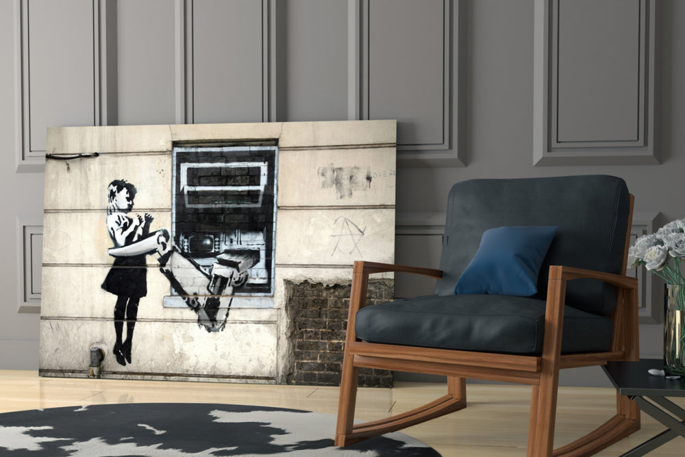 Future ATM glass print enhancing a living room with cinematic gravity