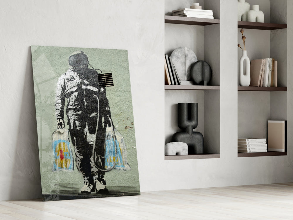 Space Market glass print enhancing a living room with cinematic mood