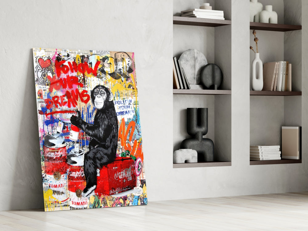 Monkey Advice glass print enhancing a living room with cinematic drama