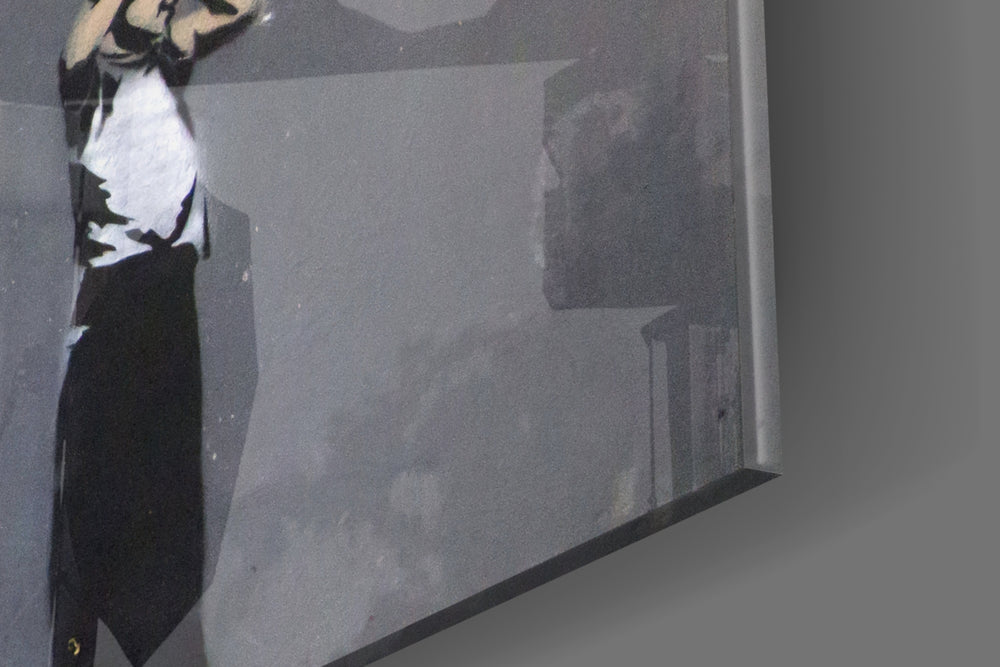 Waiting for Explosion artwork anchoring a wall with bold narrative palette