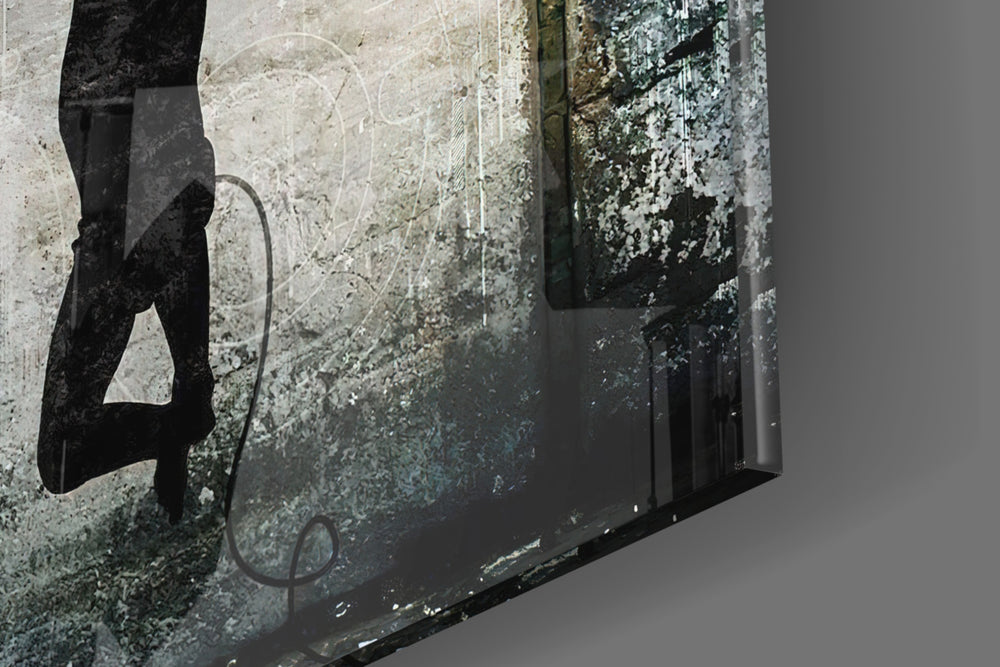TV Heads artwork anchoring a wall with bold surreal palette