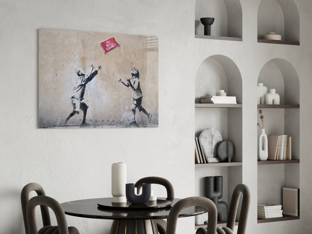 Lost Ball panel adding editorial whimsy to a hallway