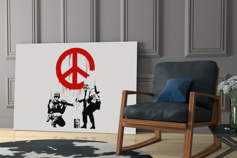 War for Peace glass print enhancing a hallway with cinematic poise