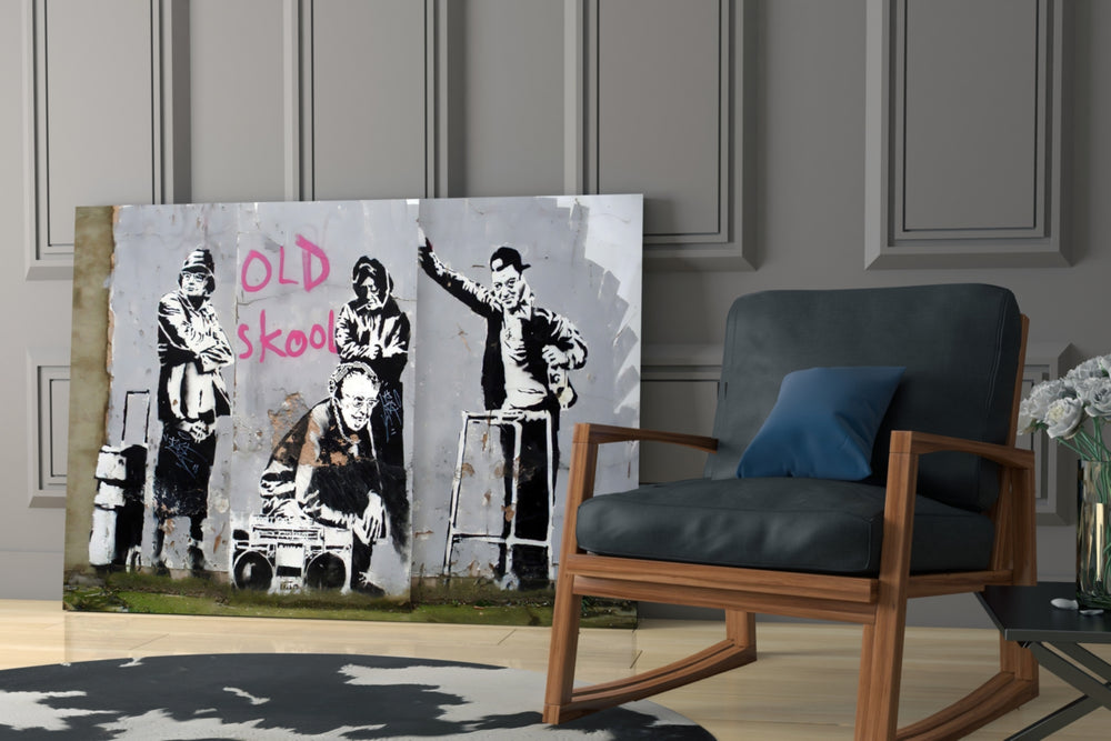 Old School glass print enhancing an office with cinematic mood