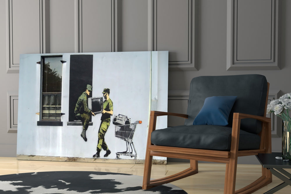 Soldier glass print enhancing a hallway with cinematic mood