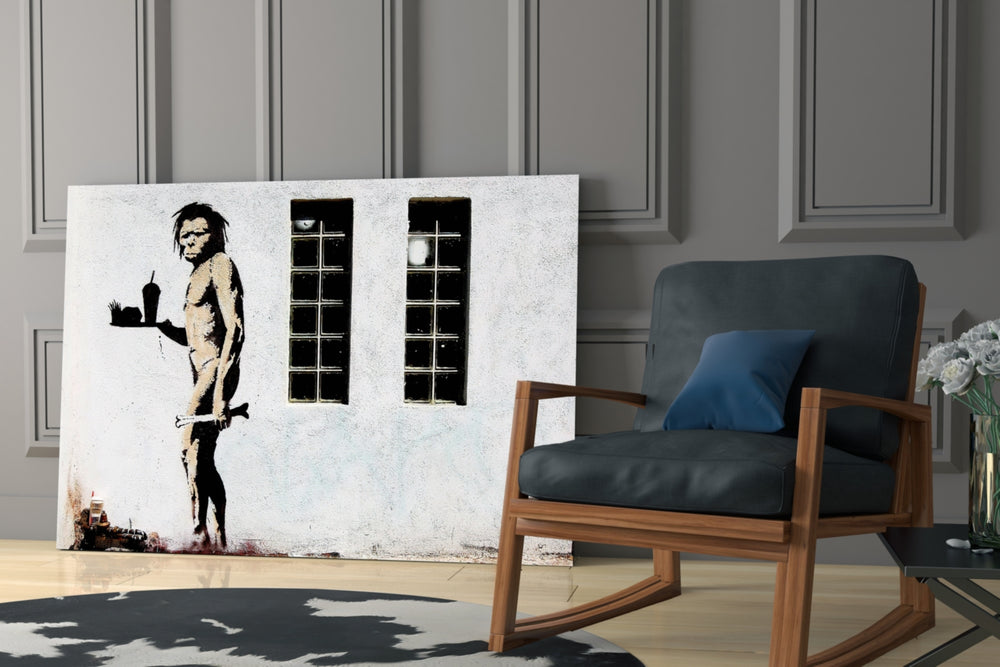 Neanderthal glass print enhancing an office with cinematic mood