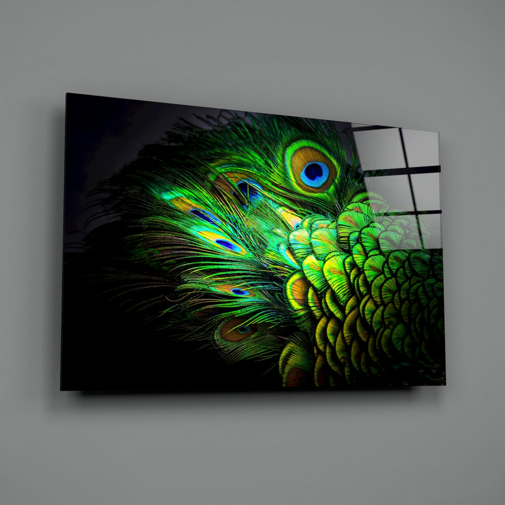 Macro-portrait panel bringing iridescent elegance to a contemporary bedroom