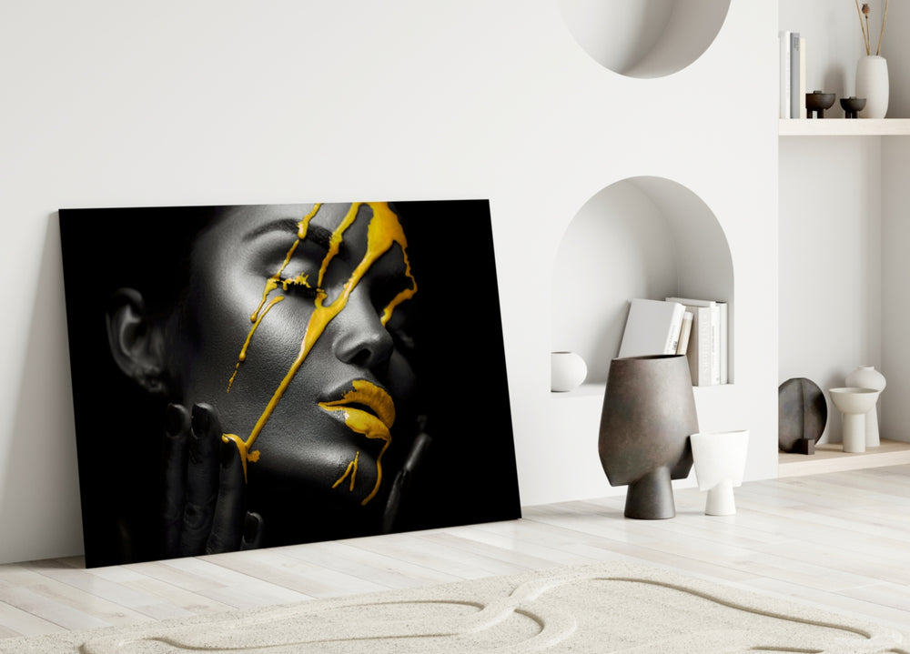 Yellow Paint close-up showing molten gold streams across graphite-painted face