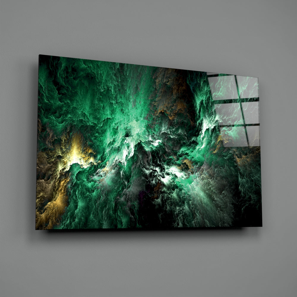 Cosmic-fluid panel bringing moody depth to a contemporary gaming lounge