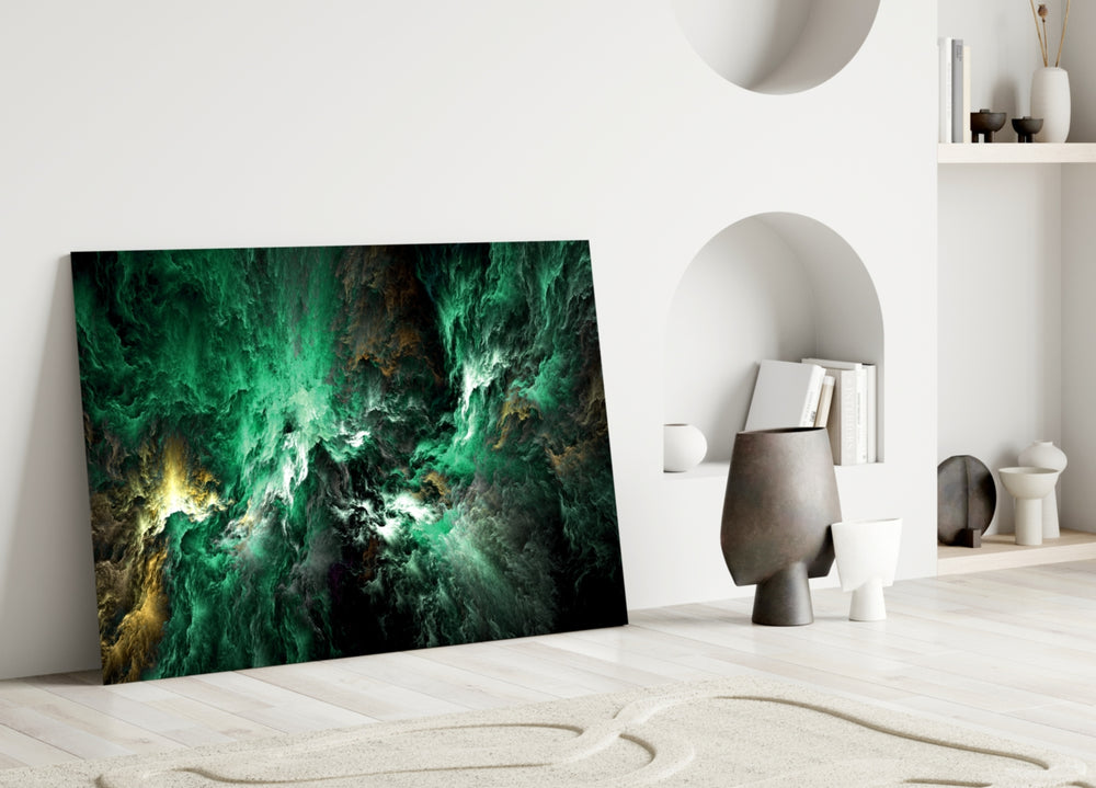 Green Space close-up showing emerald nebula clouds with gold and pearl veins