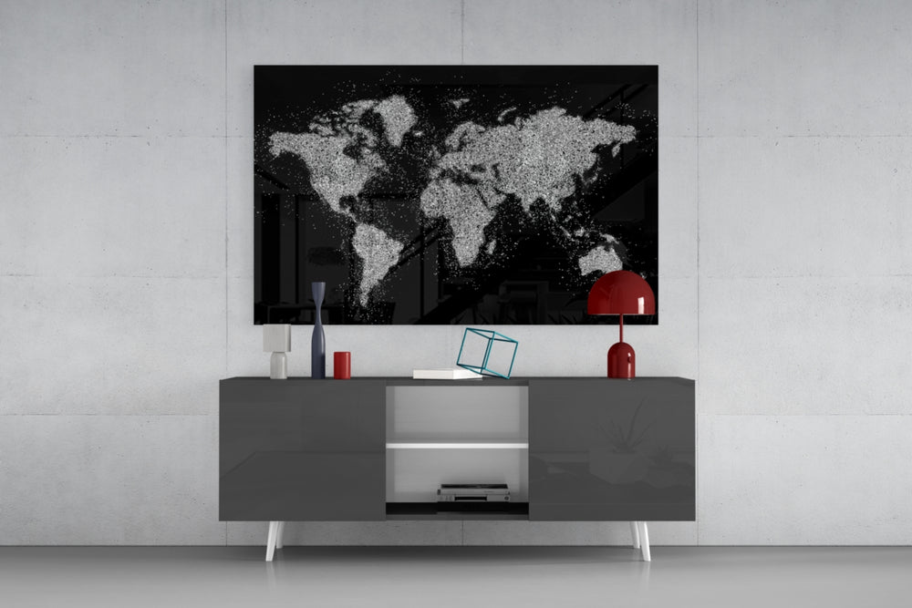 World Map panel catching low light to reveal its sparkling gravity