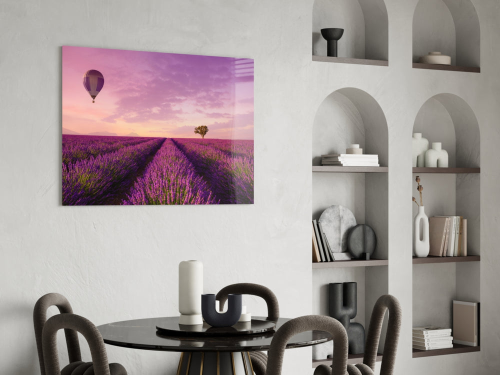 Lavender and Balloon panel adding editorial calm to a bathroom