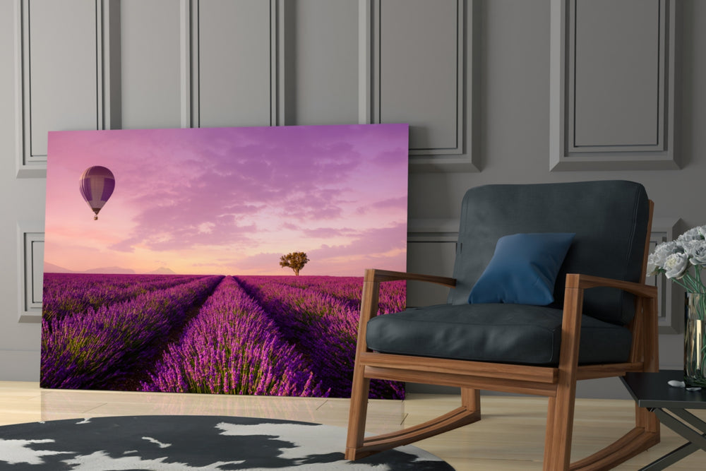 Lavender and Balloon glass print enhancing a living room with cinematic warmth