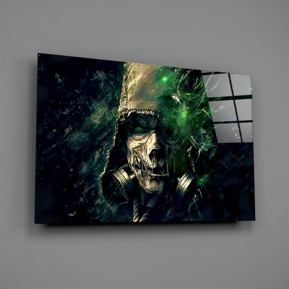 Dark-fantasy panel bringing menacing depth to a contemporary gaming lounge