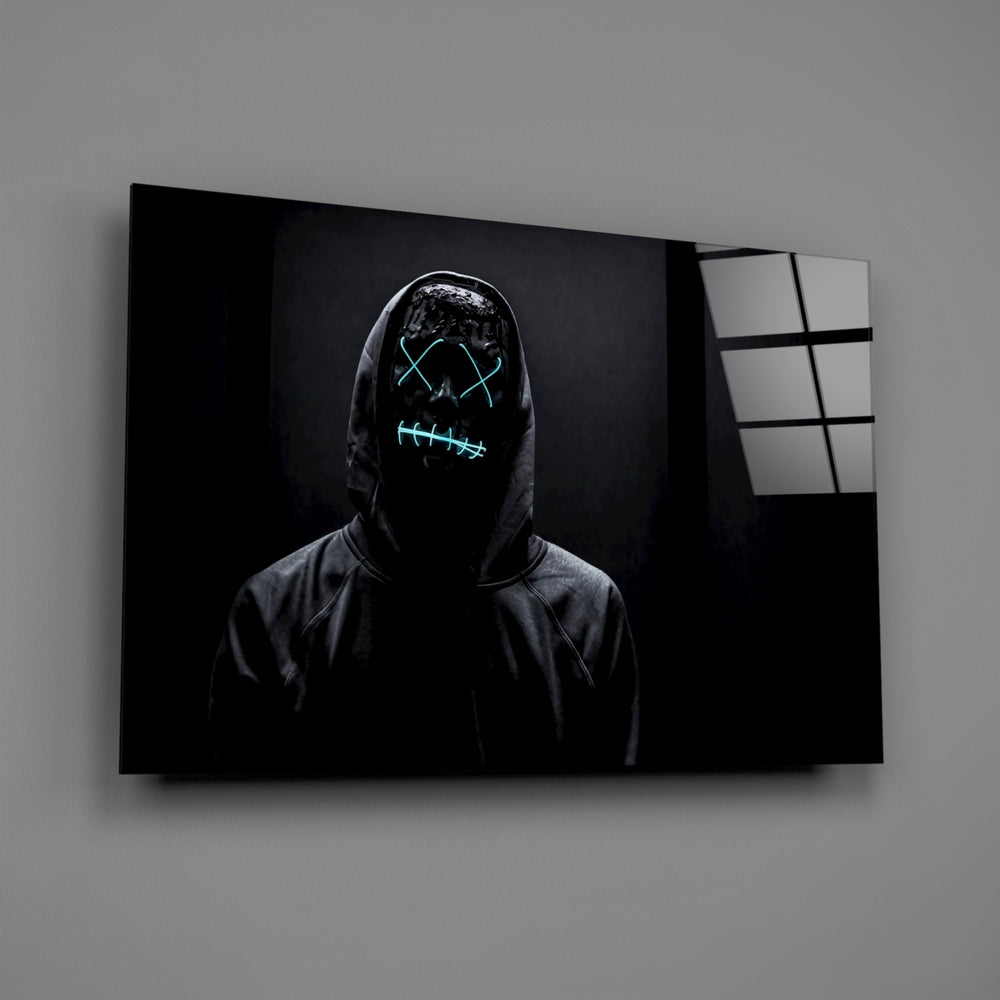 Cyber-portrait panel bringing mysterious depth to a contemporary gaming lounge