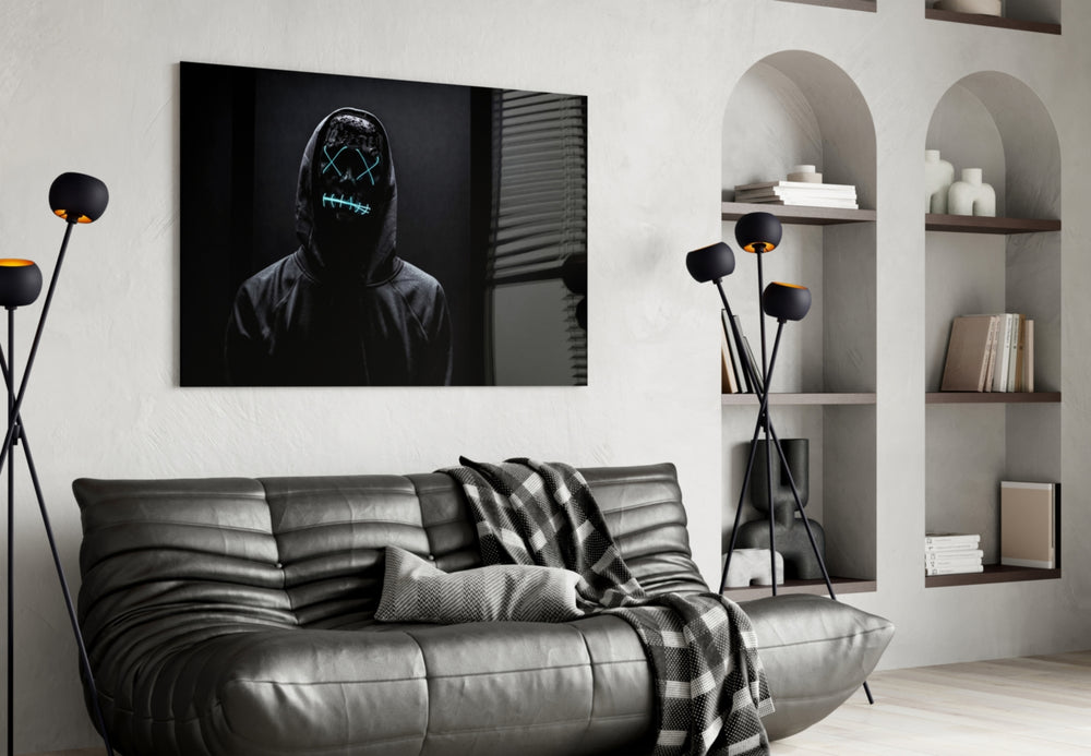 Hush and Sight glass wall art styled above a desk in an office