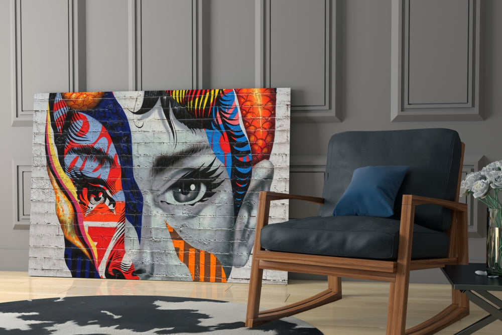 Hepburnish glass print enhancing a living room with cinematic mood