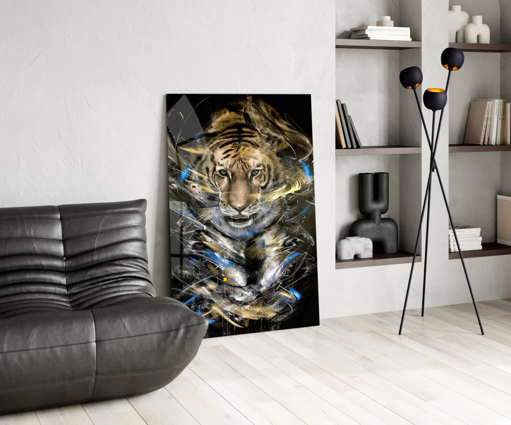 Tiger panel adding editorial mood to a living room