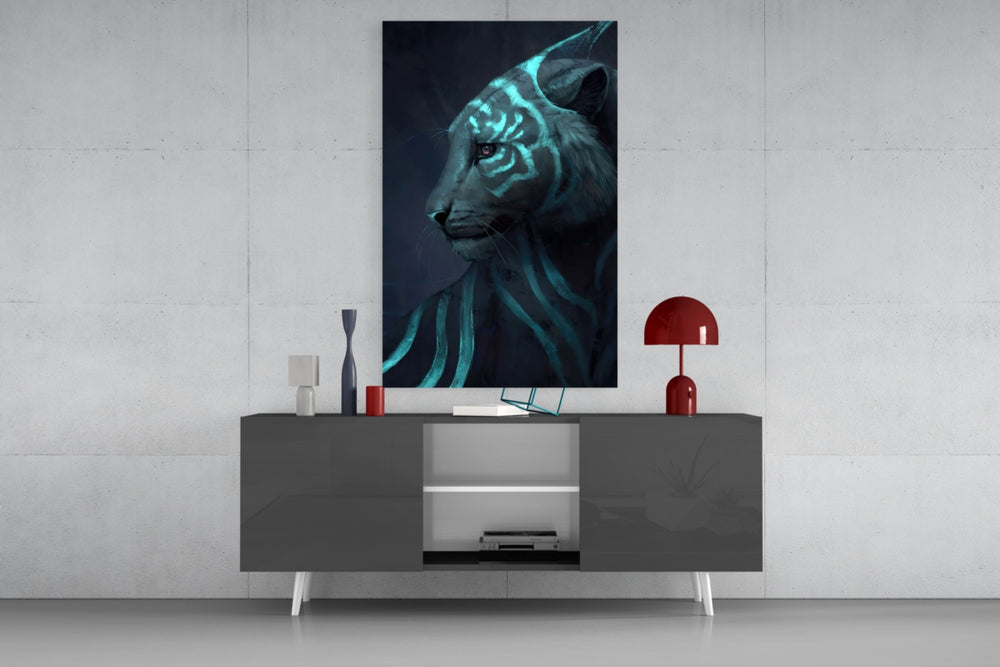 Neon Tiger panel catching screen glow to reveal its mystical glow