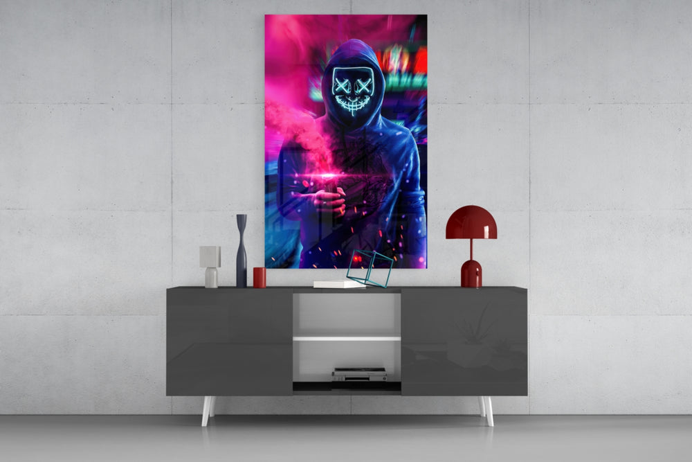 Neon Protest panel catching screen glow to reveal its electric saturation