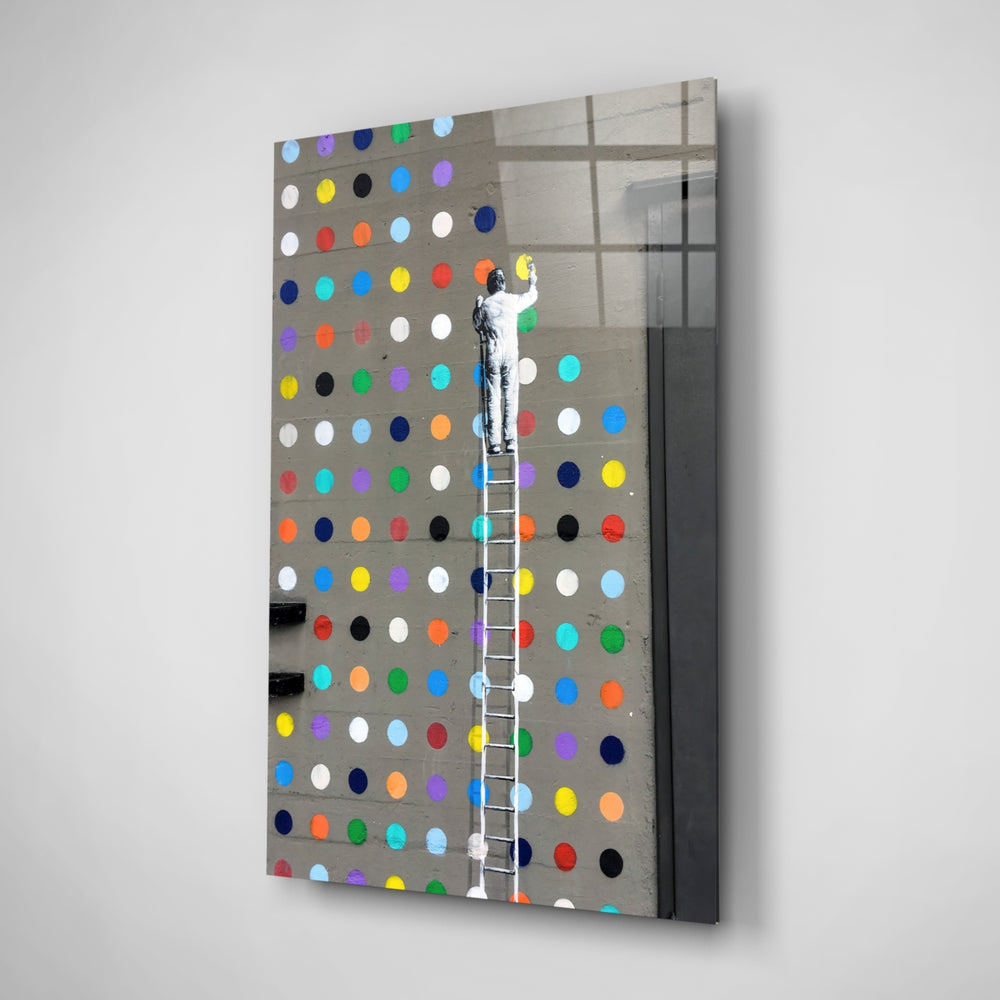 Conceptual-graffiti panel bringing playful gravity to a contemporary lounge