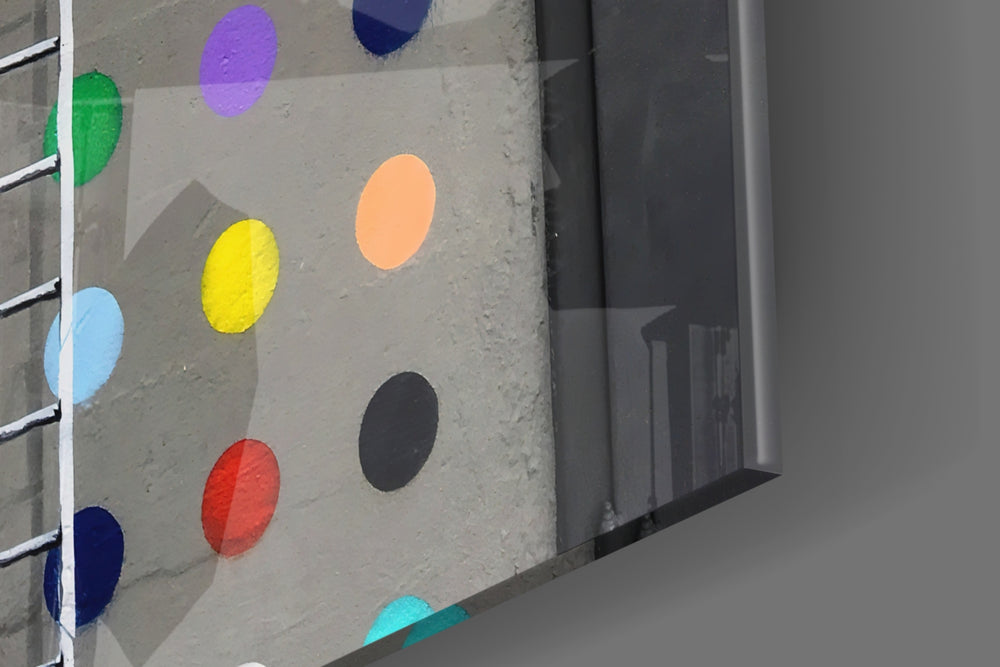 Dots artwork anchoring a wall with bold conceptual palette
