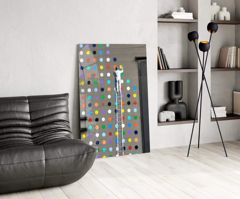 Dots panel adding editorial whimsy to a hallway
