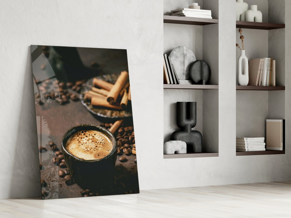 Cinnamon Coffee glass print enhancing a dining room with cinematic warmth