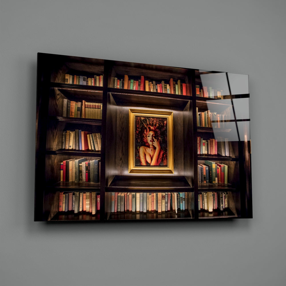 Luxe-still-life panel bringing scholarly warmth to a contemporary library