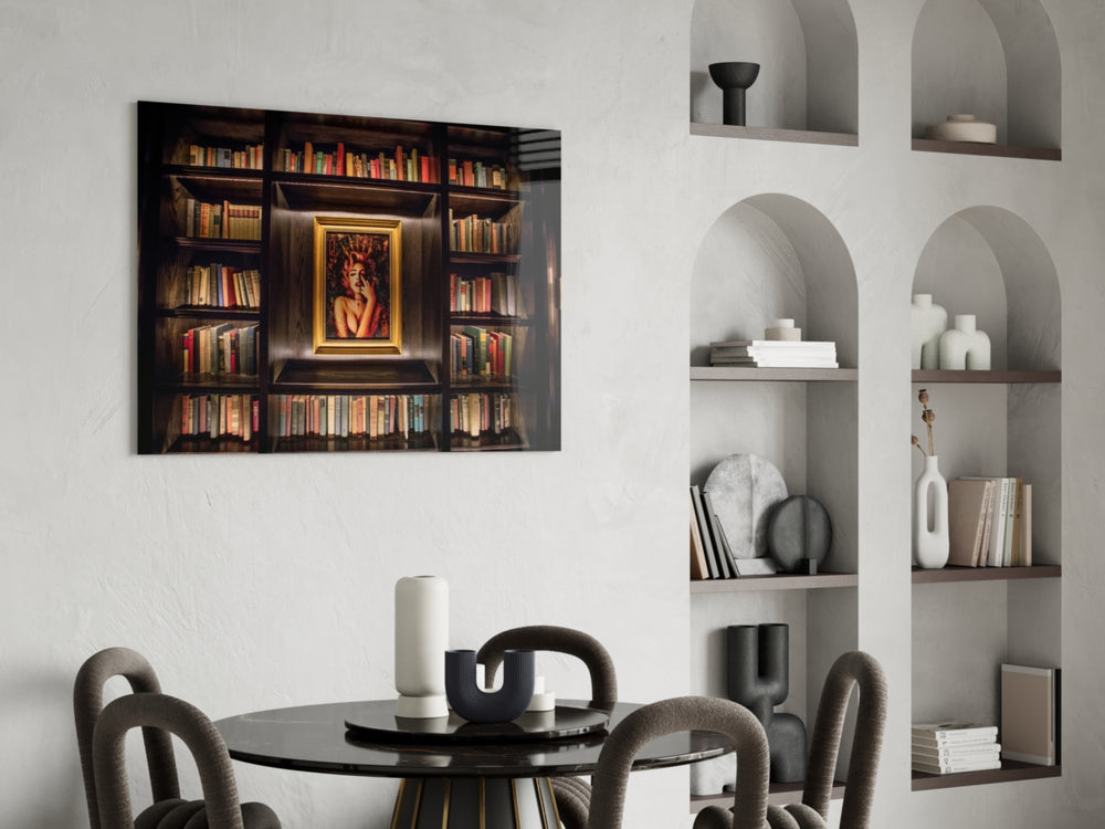 Bookshelf panel adding editorial calm to a study