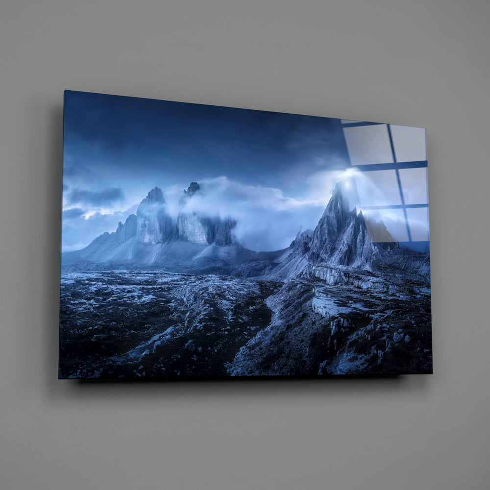 Dramatic-landscape panel bringing stormy gravity to a contemporary lounge