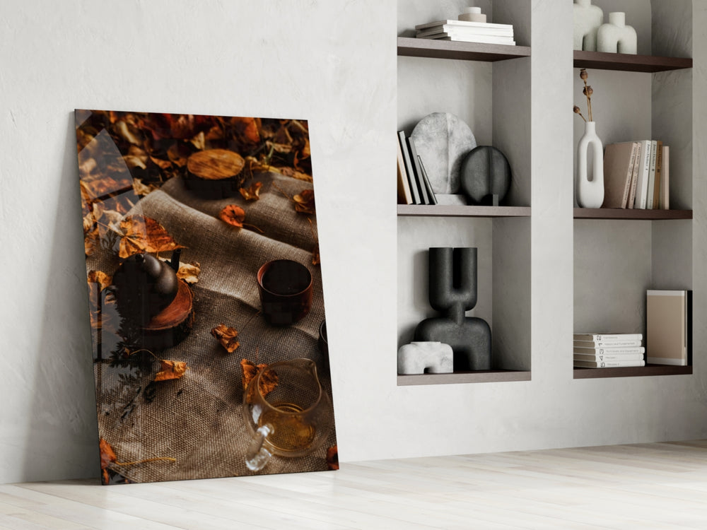 Autumn Picnic glass print enhancing a bedroom with cinematic warmth
