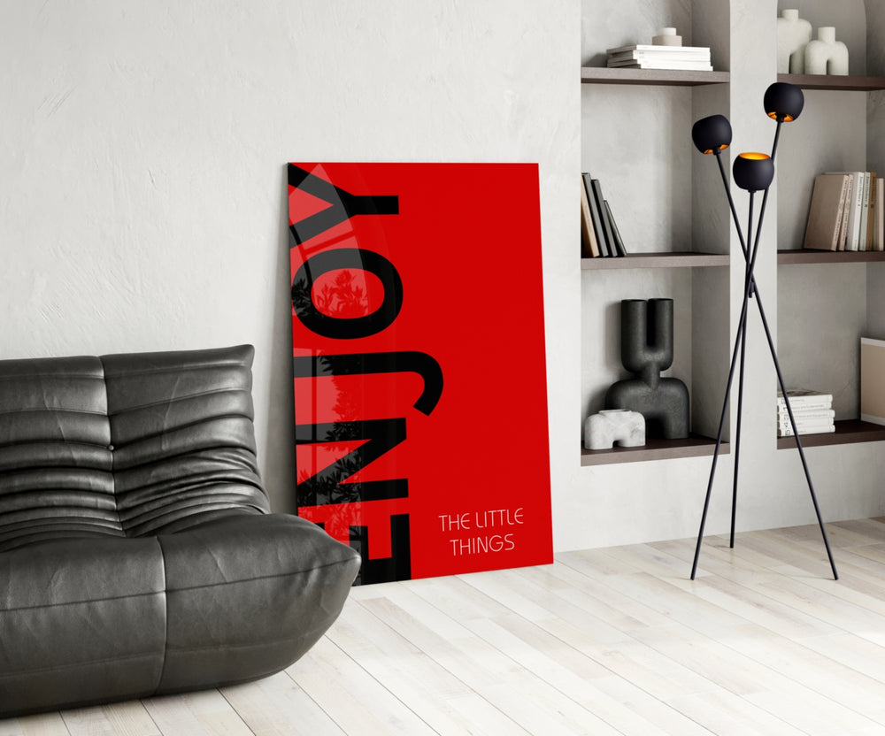 Enjoy The Little Things panel adding editorial focus to an office