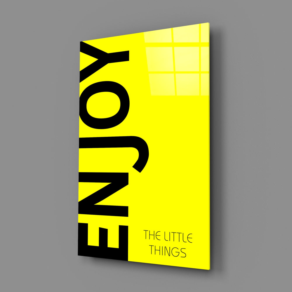 Minimalist-typography panel bringing sunny contrast to a contemporary office
