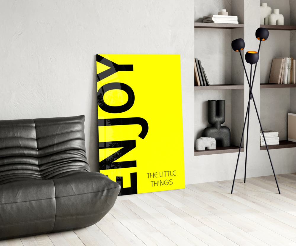 Enjoy The Little Things panel adding editorial focus to an office