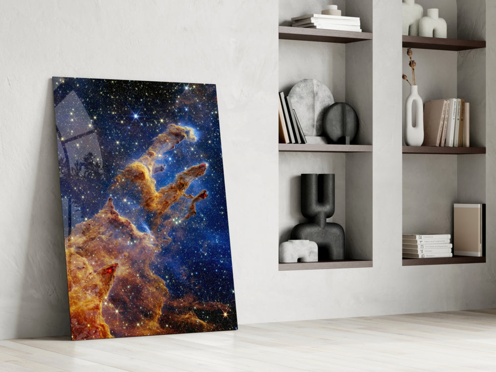 Space glass print enhancing a living room with cinematic mood
