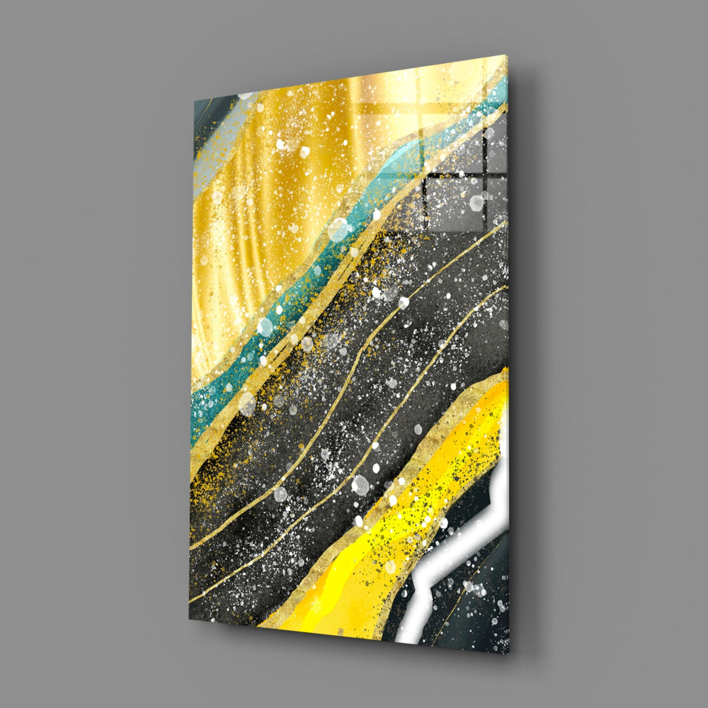 Alcohol-ink panel bringing luxe contrast to a contemporary bedroom