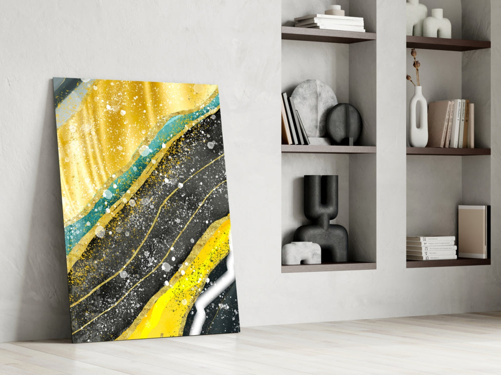 Marble glass print enhancing a living room with cinematic warmth