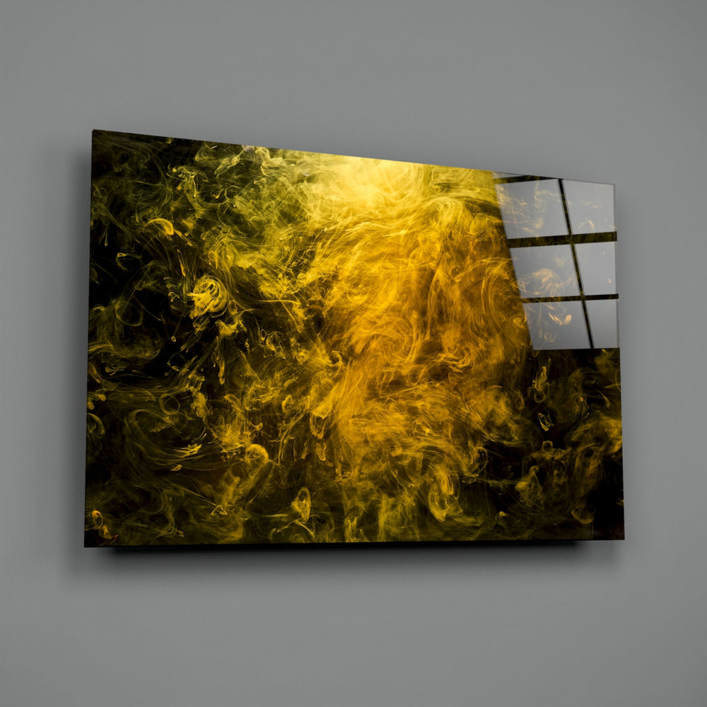 Moody-abstract panel bringing mysterious glow to a contemporary bedroom