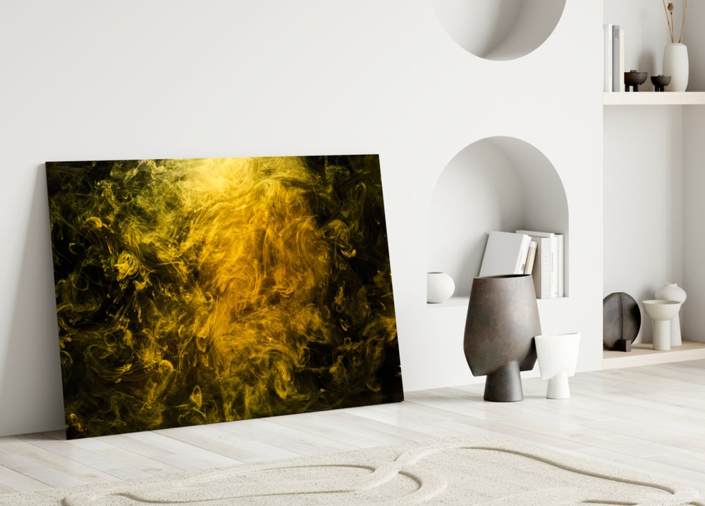 Yellow Smoke close-up showing saffron tendrils unfurling across onyx void