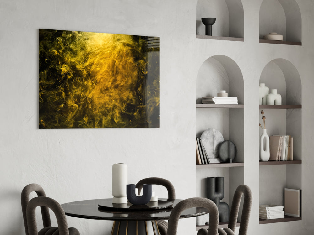 Yellow Smoke panel adding editorial mood to a dining room