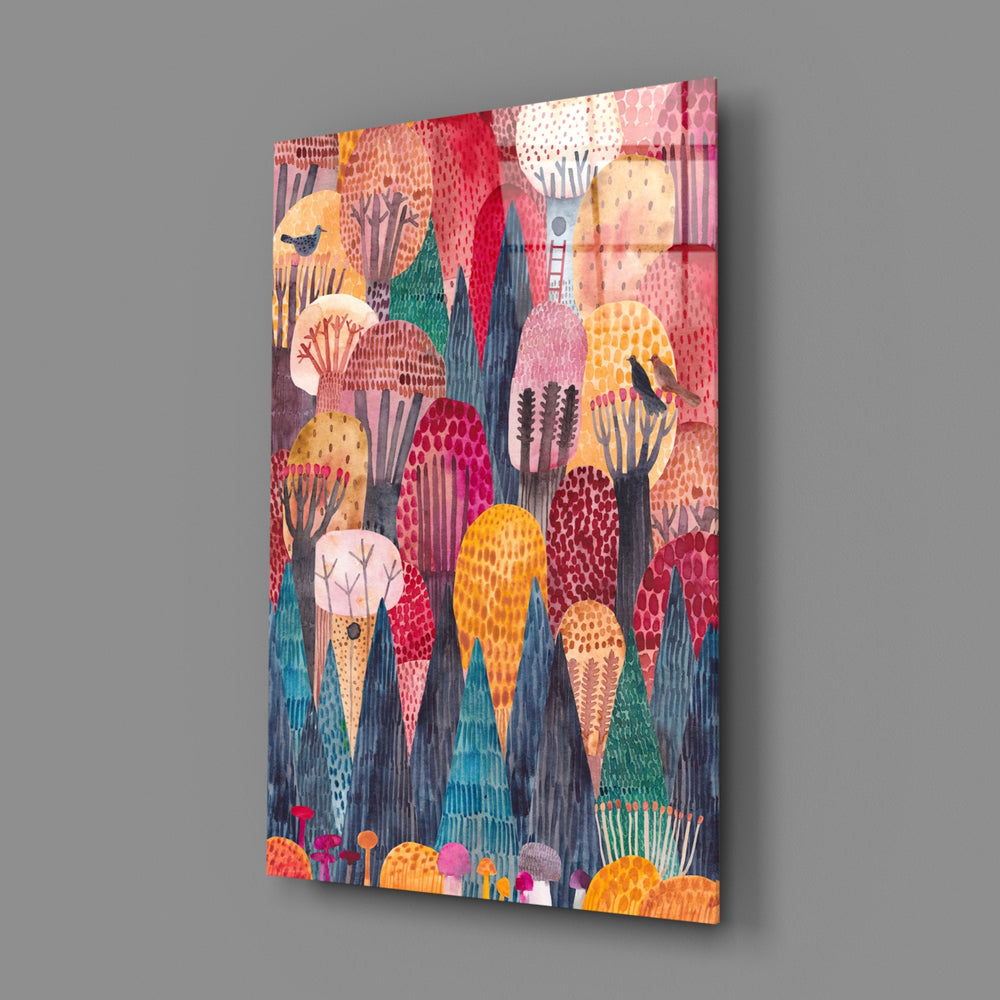 Folk-watercolor panel bringing storybook warmth to a contemporary kids room