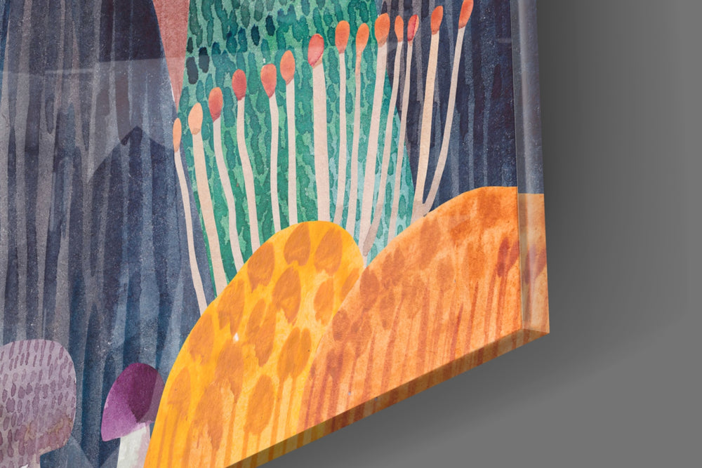 Colorful Trees artwork anchoring a wall with warm whimsical palette
