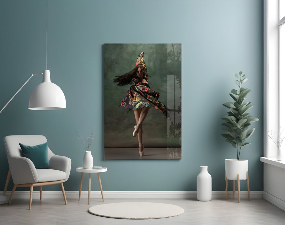 Ballerina glass wall art styled in a hallway