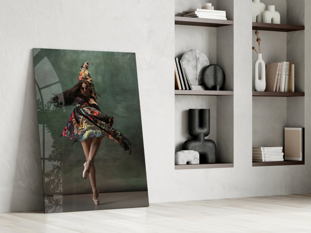 Ballerina glass print enhancing a bedroom with cinematic warmth