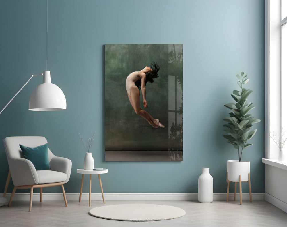 Ballerina glass wall art styled above a bed in a bedroom