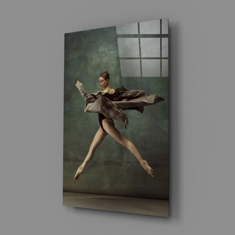 Painterly-dance panel bringing dramatic gravity to a contemporary hallway