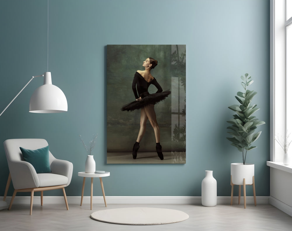 Ballerina glass wall art styled above a bed in a bedroom