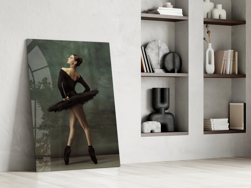 Ballerina glass print enhancing a hallway with cinematic warmth